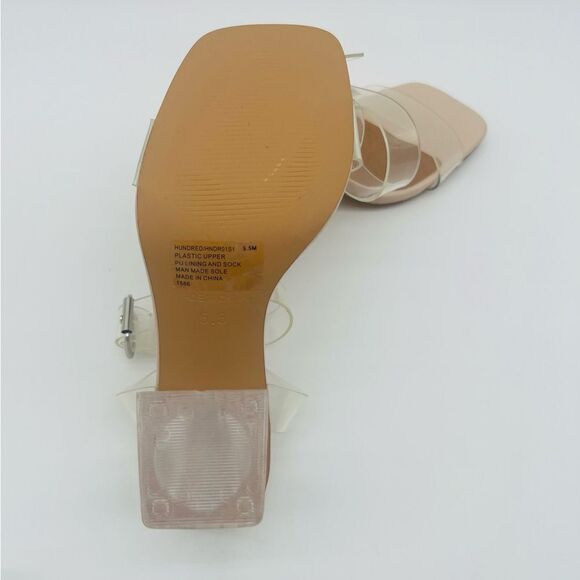 STEVE MADDEN Women's Hundred Clear Block Sandal in Nude - Picture 8 of 10